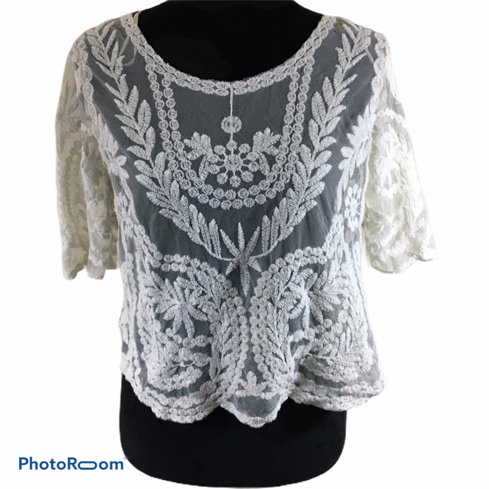 Say What?  Sheer Embroidered Top Size Medium